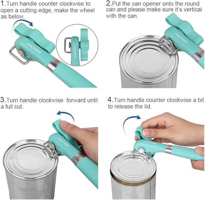 PAKITNER- Cut safe Manual can opener smooth edge - handheld Side cut can opener, Ergonomic Smooth Edge, Food Grade Stainless Steel Cutting Can Opener for Home, Kitchen & Restaurant, Green