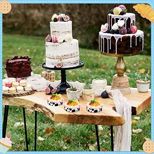 Yinder 120 Pcs 8 oz Disposable Creme Brulee Ramekins with Lids, 4 Inch Mini Pie Tins Aluminum Foil Pie Tart Cake Baking Pans Individual Round Containers Oven Safe for Xmas, Party(Cow Print)