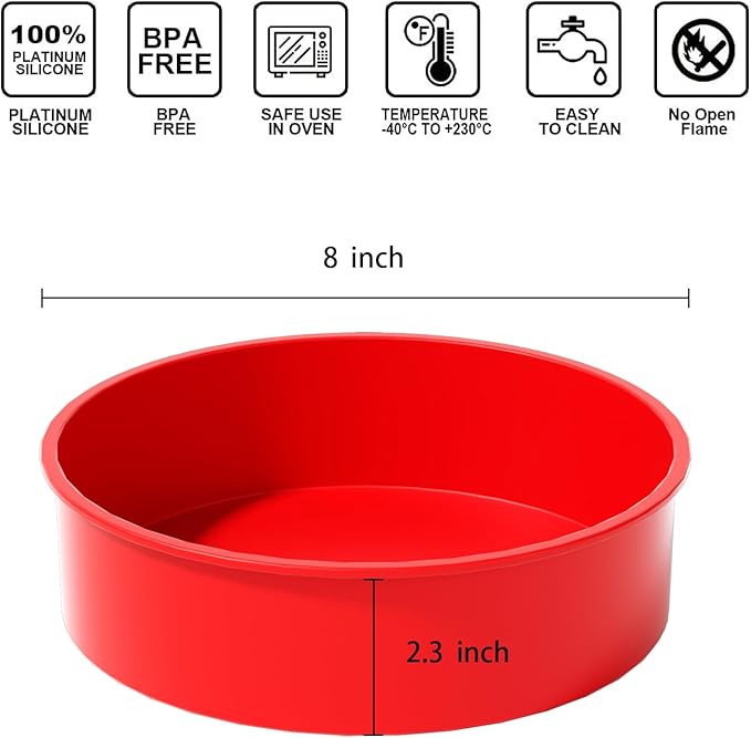 AVIDON 8 inch Cake Pans- Silicone Round Cake Molds for Layer Cake, Cheese Cake and Chocolate Cake, Non-stick and dishwasher safe silicone baking pans (2)