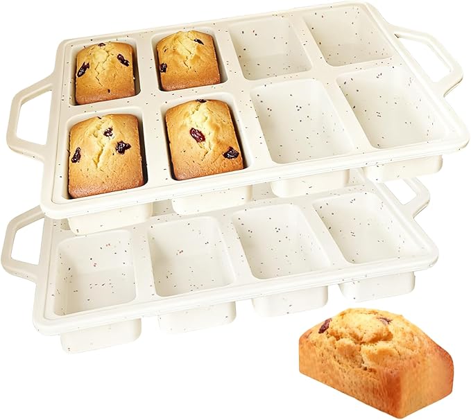 2Pack Mini Loaf Pan with Metal Frame & Gloves, Nonstick 8 Cup Cavity Mini Loaf Pans, Small Bread Pans for Baking, Tiny Silicone Baking Pan for Baking Cornbread, Brownie Dishwasher Safe