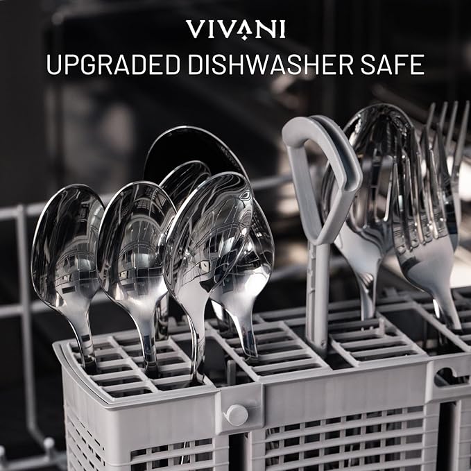 VIVANI 4-Piece Stainless Steel Buffet Serving Spoons Set, Include 2 Serving Spoons and 2 Slotted Spoons, Dishwasher Safe for Buffet, Catering and Party, 8.5 Inches