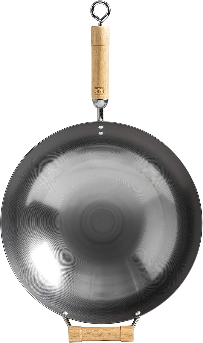 JOYCE CHEN Classic Series 14-Inch Round Bottom Carbon Steel Wok with Birch Handles