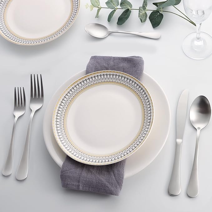 40 Piece Silverware Set, LIANYU Flatware Cutlery Set for 8, Include Knife Fork Spoon, Fancy Satin Finish Eating Utensils Tableware for Home Restaurant Party, Matte Finish, Dishwasher Safe