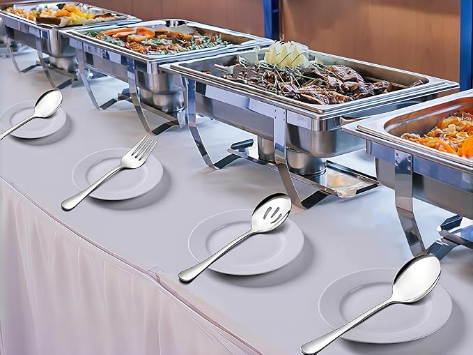 8 PCS Serving Utensils,8.7 Inch Large Serving Spoons,Slotted Spoon,Forks,Mini Coffee Spoons,Stainless Steel Serving Sets for Buffet Catering Banquet Party,Dishwasher Safe (8 Pcs(Silver))