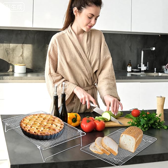 Stainless Steel Stackable Cooling Rack for Baking, 3-Tier Cooling Rack Set, Stackable Heavy Duty Stainless Steel Wire Racks, for Baking Cooking Grilling, Oven & Dishwasher Safe, 12”x 16.5”, Silver