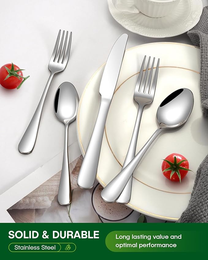 30 Piece Silverware Set, Stainless Steel Flatware Set for 6 Food Grade Novelty Flatware Cutlery Utensil Set Include Knife Fork Spoon Mirror Polished Dishwasher Safe