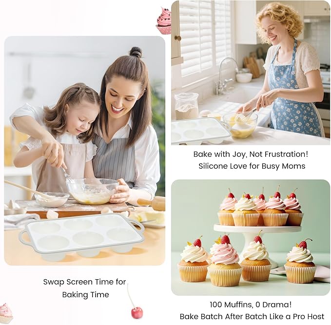 Silicone Jumbo Muffin Pan with Metal Frame, Non Stick Food Grade Silicone Large Muffin Pan, with Handles 6 Cup,BPA-Free and Dishwasher Safe, Jumbo Cupcake Pans - 2 Piece Gray