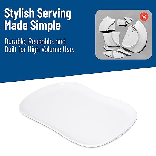 Carlisle FoodService Products Stadia Resuable Plastic Platter for Home and Restaurant, Melamine, 13 x 7 Inches, White, (Pack of 12)