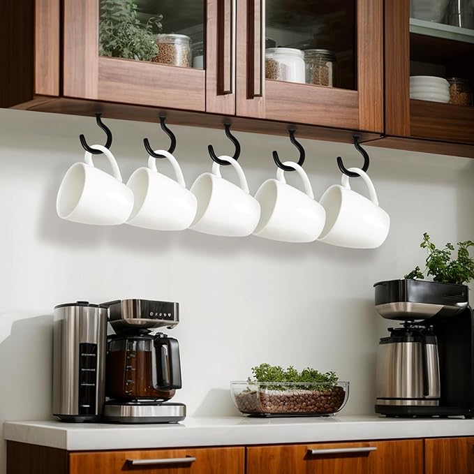 1-1/2" Black Vinyl Coated Screw-in Hooks, Ceiling Hooks Wall Hooks Hanging Hooks Kitchen Hooks Indoor Outdoor for Cups Decors Plants Utensils Lights Baskets Wreaths, 20 PCS