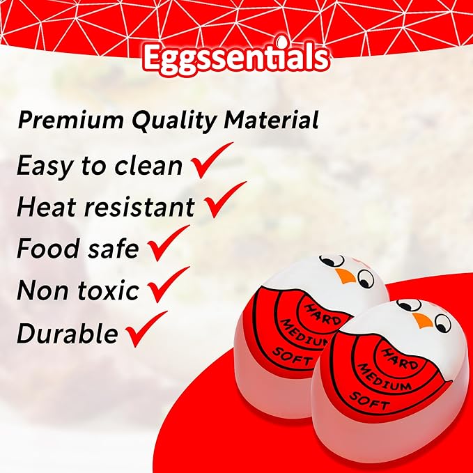 Eggssentials Pack of 2 Red Egg Timer That Goes in Water – Egg Timer for Hard Boiled Eggs and Soft Boiled Eggs, Red Color Fades for Accurate Doneness.