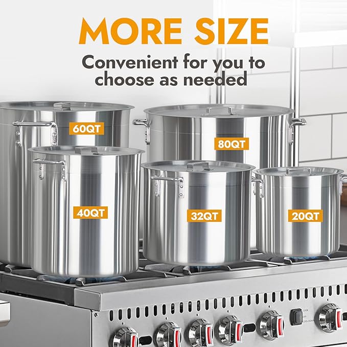 CURTA 32 Quart Aluminum Stock Pot with Lid, Heavy Duty Commercial Grade Large Capacity Cooking Pot for Boiling, Stewing, Great for Kitchen, Restaurant, Catering, and Home Use,NSF certified