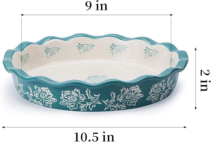 Wisenvoy Pie Pan Ceramic Pie Dish Blue Pie Plate Porcelain Deep Dish Pie Pan Non-Stick Pie Pans