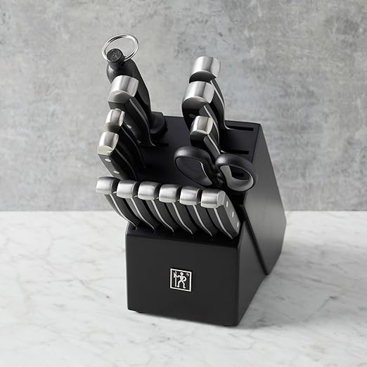 HENCKELS Premium Quality Statement 15-Piece Knife Set with Block and Knife Sharpener, Razor-Sharp, German Engineered Knife Informed by over 100 Years of Masterful Knife Making, Black Block