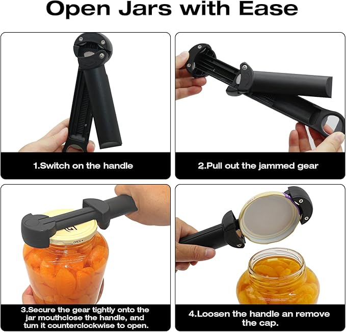 RAIN SPIRIT Jar Opener Bottle Opener and Lid Opener,Multi Retractable Can Opener,Adjustable Kitchen Wine Opener Gadgets (black)