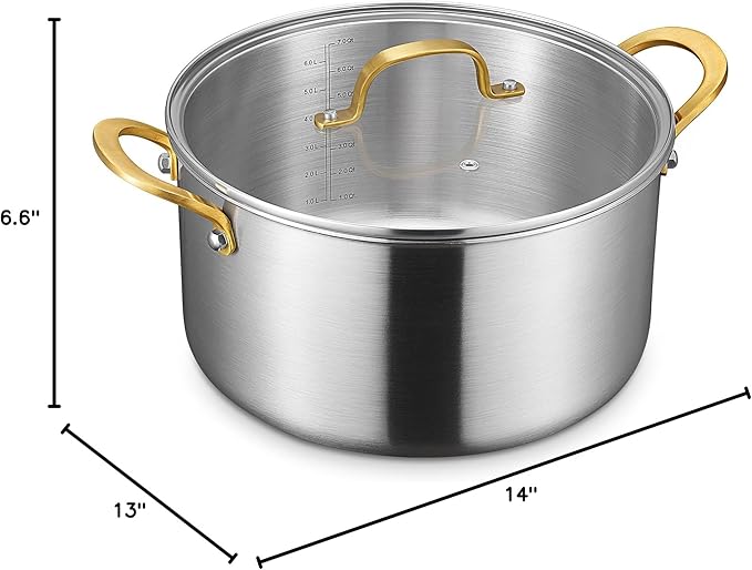 BEZIA 12 Quart 3-Ply Stainless Steel Stockpot, Soup Pot with Lid in Fully Clad Tri-Ply Stainless Steel, Even Heat Distribution, Cooking Pot with Handles, All Cooktops Compatible, Perfect for Stew