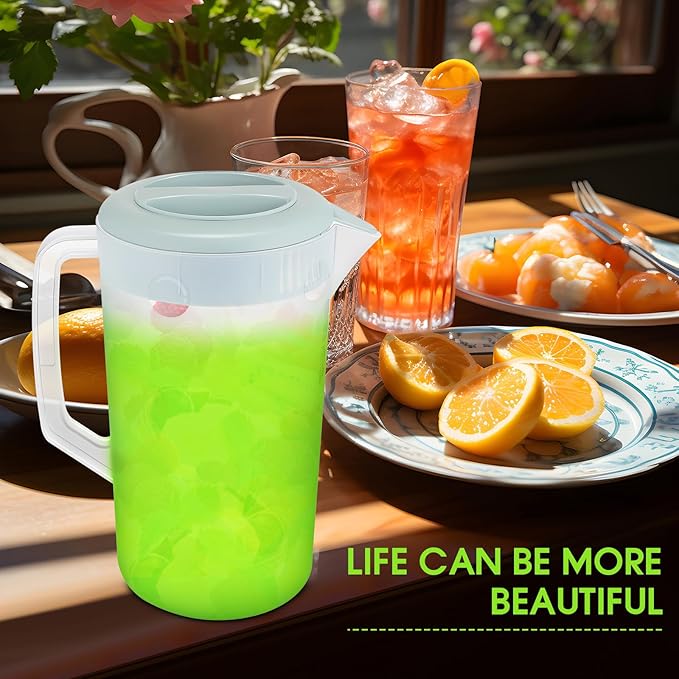 Uiifan 4 Pcs Plastic Water Pitcher with Lid,Spout and Handle Plastic Juice Pitcher Tea Beverages for Fridge Water Carafe Jug for Lemonade Milk Cold Drink Home Daily Party(Blue,1 Gallon)