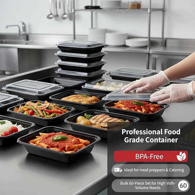 60 Pack 32 oz Meal Prep Containers Reusable, Plastic Food Storage Container with Lids,Leakproof To Go Lunch Boxes, BPA-Free,Freezer, Microwave, Dishwasher Safe Take Out Containers