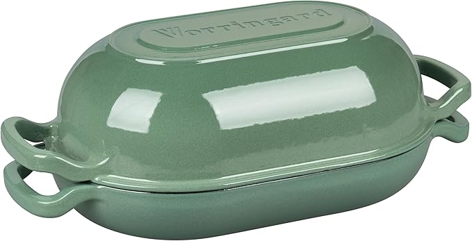 Enameled Cast Iron Sourdough Bread Oven, Dutch Oven, Loaf Cast Iron Bread Pan for Homemade Bread Baking, Meatloaf Pan with Lid, 5QT, Sage Green