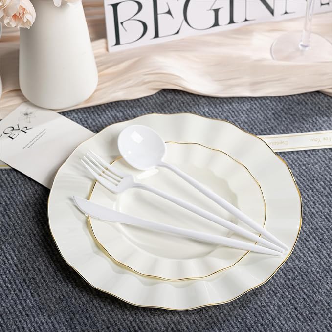 180PCS White Plastic Silverware,Heavy Duty Disposable Utensils Include 60 Forks,60 Spoons and 60 Knives,White Cutlery Plastic Silverware Sets for Party, Birthday,Wedding