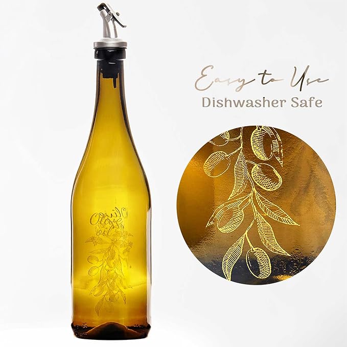 Glass Olive Oil Dispenser Set, Vinegar, Oil Dispencer, Oil Bottles for Kitchen, Pomegranate Syrup Dispencer, Vinegar Bottle (750ml/25oz) (1 Piece Classic)