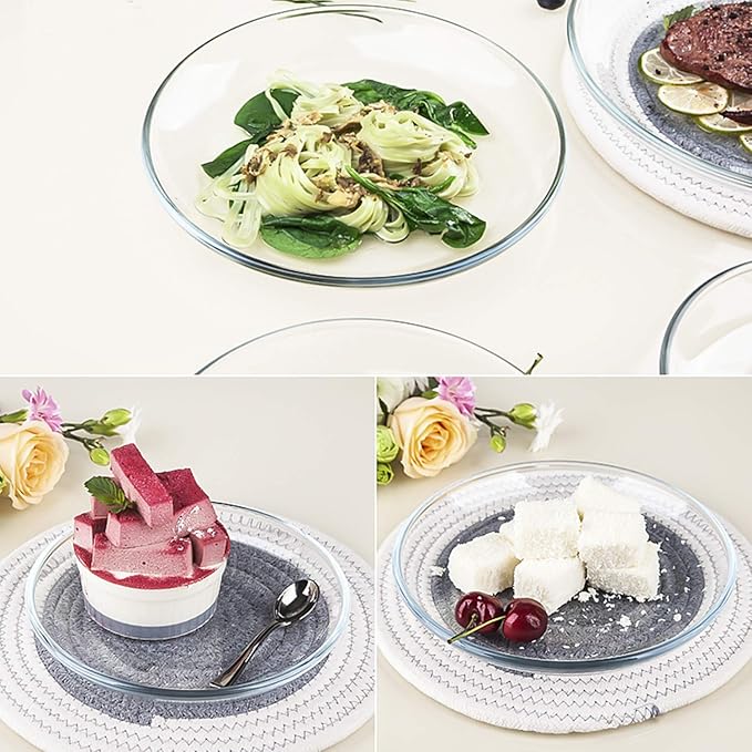 FOYO Dessert Plates, Classic Tempered Glass Dinnerware Sets, 7 Inch, Set of 3