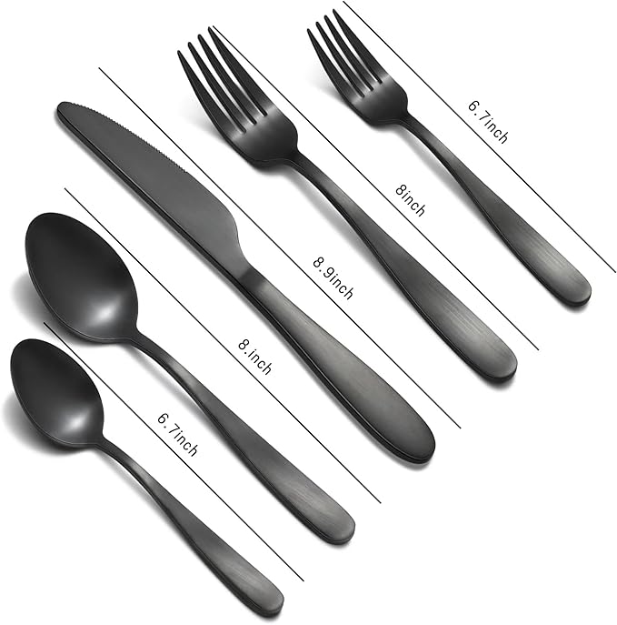 Matte Black Silverware Set for 8, 40 Pieces Black Flatware Set, Stainless Steel Tableware Cutlery Set Include Fork Spoon Knife, Kitchen Utensil Sets for Home and Restaurant