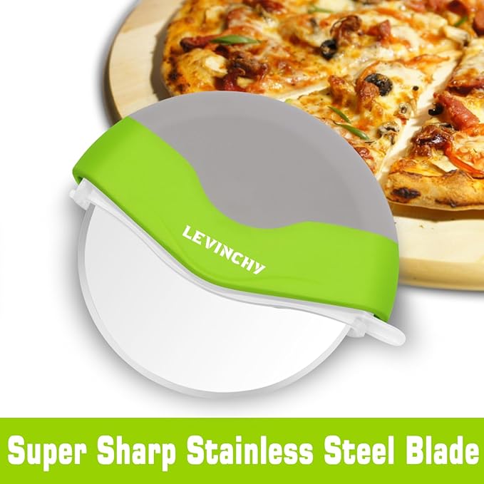 Pizza Cutter Wheel, Easy to Clean Detachable Slicer, Pizza Slicer Cutter, Premium Spuer Sharp Stainless Steel, with Protective Blade Guard, Large Size, Green