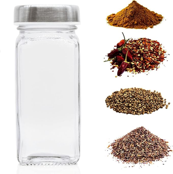 2pcs Spice Jars, 4 oz Glass Seasoning Bottles, Spices Container, Empty Spice Jars, Square Spice Bottles with Airtight Stainless Steel Caps with Shaker Lid