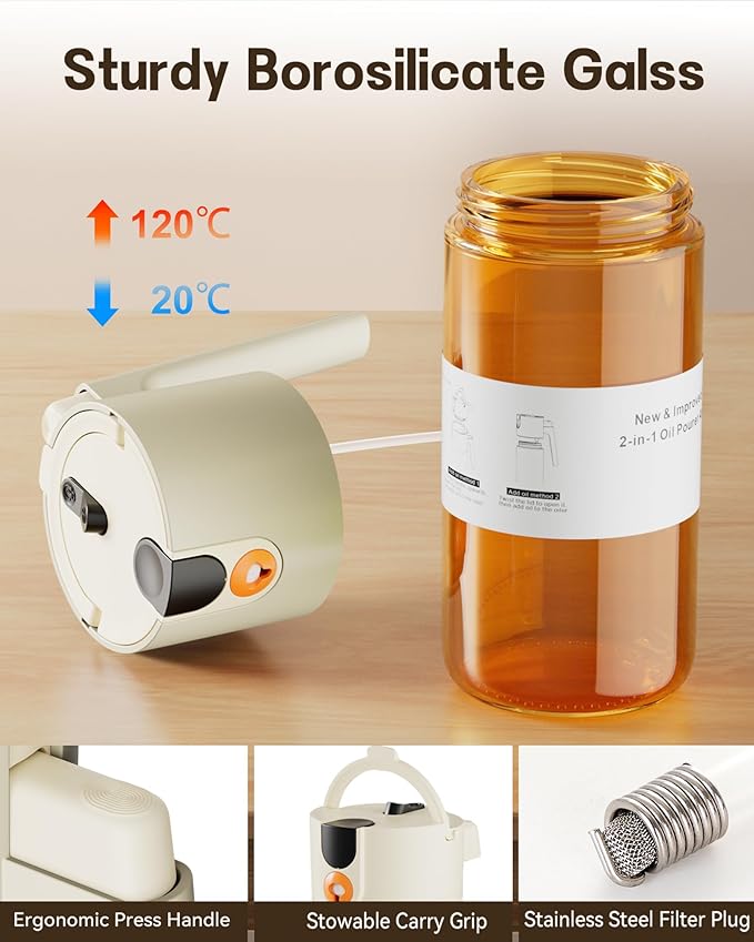 Upgrade 2 in 1 Oil Sprayer for Cooking, 17oz Light-Blocking Glass Olive Oil Dispenser Bottle for Kitchen,Food-Grade Oil Mister with 8 Stickers for Salad, Frying (Brown Bottle-White Cap)