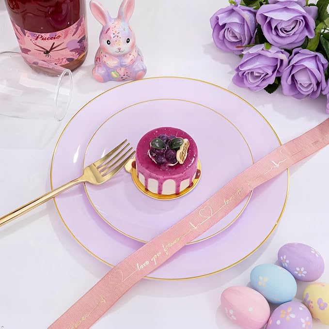 PULOTE 100PCS Purple Plastic Plates Disposable - Include 50 Dinner / 50 Dessert Plates Heavy Duty for Party, Wedding&Easter