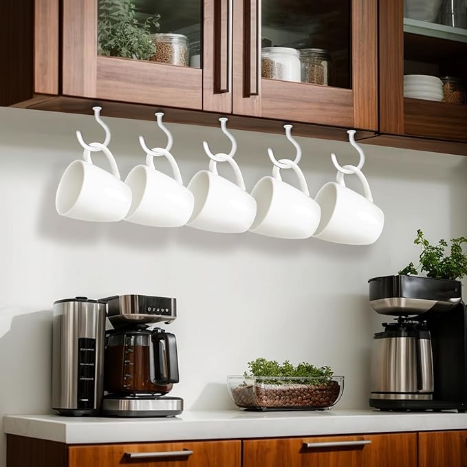 1-1/2" White Vinyl Coated Screw-in Hooks, Ceiling Hooks Wall Hooks Hanging Hooks Kitchen Hooks Indoor Outdoor for Cups Decors Plants Utensils Lights Baskets Wreaths, 20 PCS