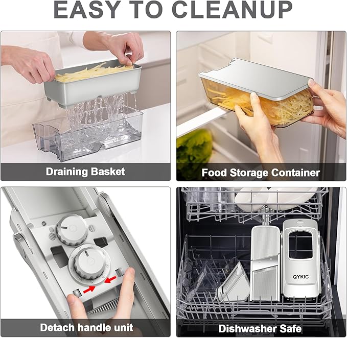 Safe Mandoline Food Slicer for Kitchen, Multifunctional Vegetable Chopper, Mandoline Potato Slicer with 35+ Presets & Thickness Adjuster, French Fry Cutter, Veggie Dicer for Meal Prep (4V SliverGray)