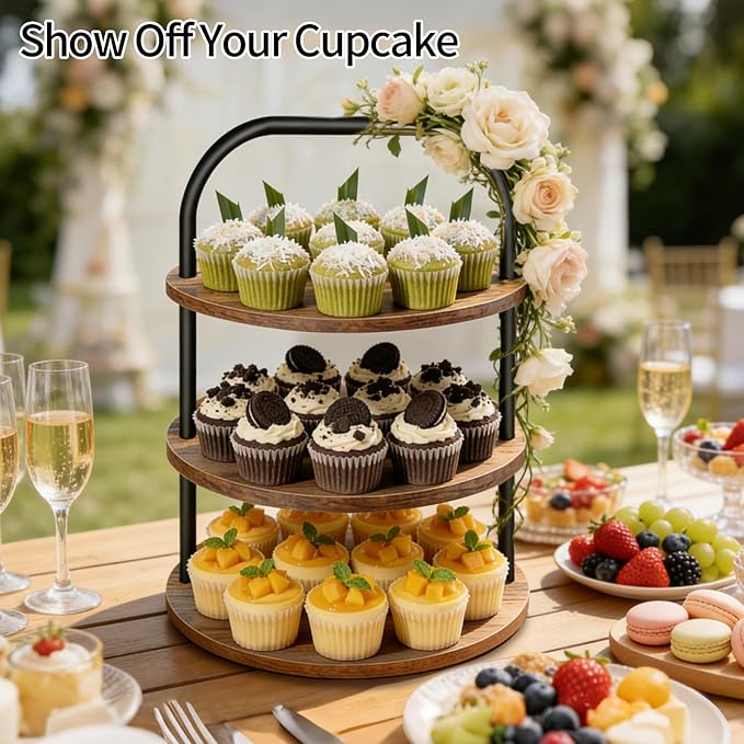 Cupcake Stand, Wooden Cupcake Stand for 50 Cupcakes 3 Tier Large Dessert Table Display Set Cupcake Tower Tiered Tray Stand Serving Tray for Party Supplies Vendor Display Farmhouse Decor