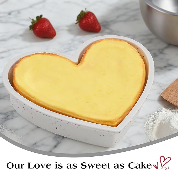 FUNBAKY Metal Framed Silicone Heart Shaped Cake Pans, 10 Inch Heart Cake Pan, BPA Free Large Baking Molds for Anniversaries, Weddings, Valentine's Day, Oven Dishwasher Safe