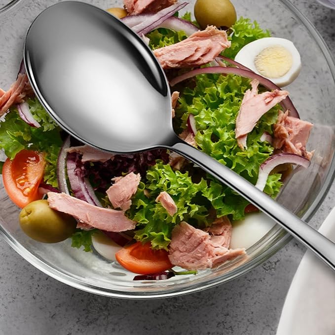 Stainless Steel Serving Spoons Set, 6pc, 10-Inch, Includes 6 Large Spoons, for Parties/Kitchen/Buffet/Catering, Dishwasher Safe