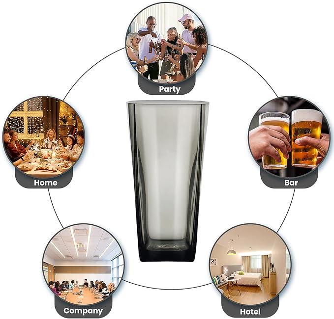 Top-spring 20-Ounce Reusable Plastic Water Tumbler, Clear Shatterproof Drinking Glasses, BPA Free, Set of 6 (20 Oz, Gray) | Reusable, Clear, Shatterproof, Drinking Glasses, BPA Free, 20 Oz