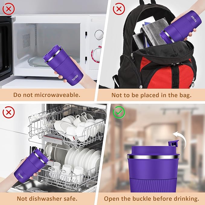 KETIEE 12oz Coffee Mug: Vacuum Insulated Coffee Cup with Leakproof Lid, Travel Coffee Mug Stainless Steel Double Walled Reusable Coffee Cup for Hot and Cold Water Tea (Purple)