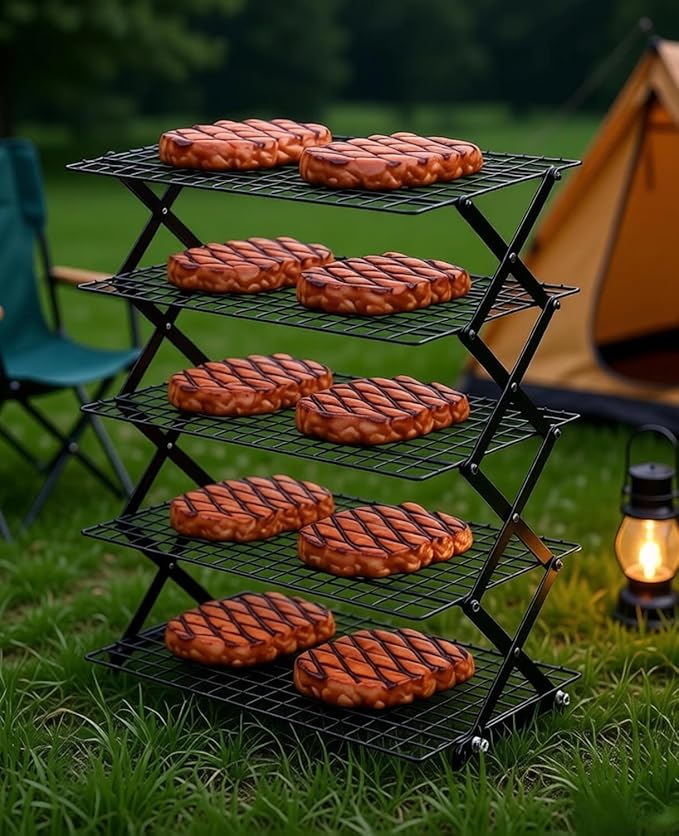 5 Tier Collapsible Cooling Rack, 2/3/4/5-Tier Upgraded,Adjustable & Stackable Baking Rack, 5 Modes Cooling Racks for Cooking and Baking, Roasting & Grilling Gifts for Picnic Party
