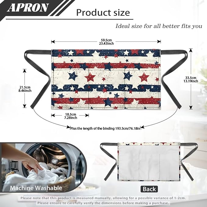 Server Waitress Waist Apron with 3 Pockets, Short Aprons for Servers,Waiter Apron For Waiter Accessories