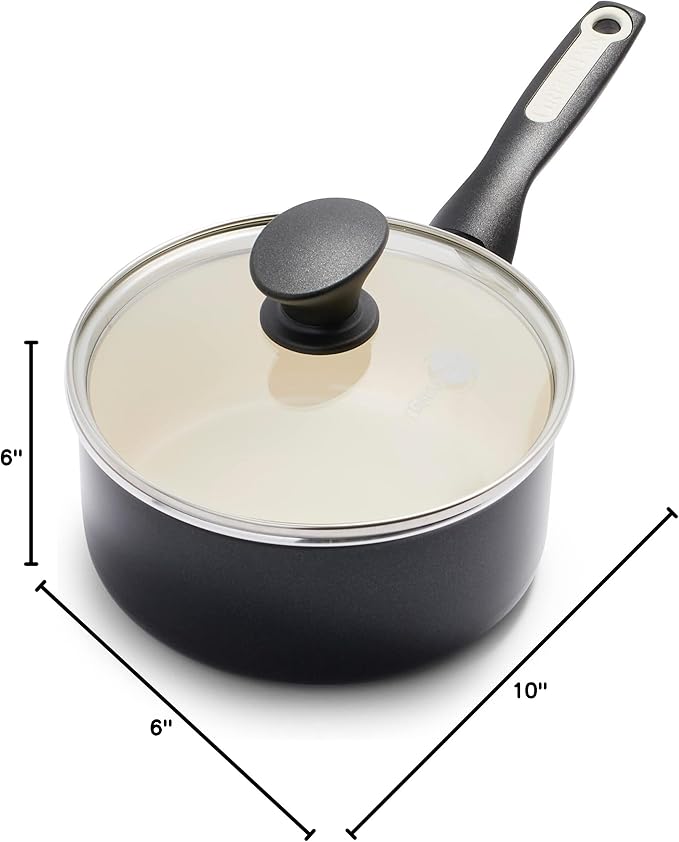 GreenPan Rio Healthy Ceramic Nonstick 2QT Saucepan Pot with Lid, PFAS-Free, Dishwasher Safe, Black (Pack of 2)
