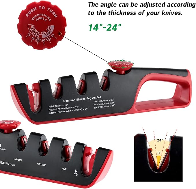 4-Stage Professional Knife Sharpener - Adjustable Angle Guide and Scissor Sharpening Slot