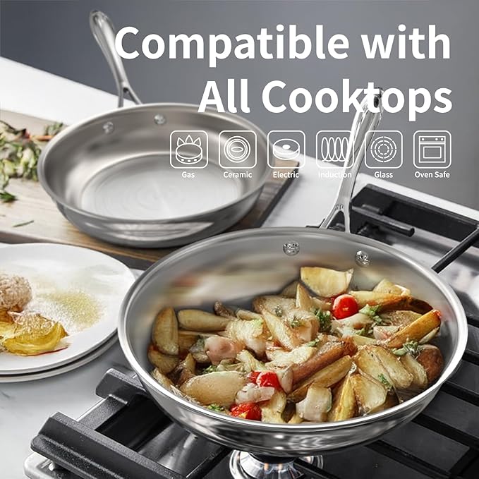 8 Quart Stainless Steel Stock Pot With Glass Lid, 5 Ply Stainless Clad Cookware, Induction Compatible, PTFE, PFAS and PFOA Free