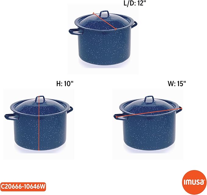 IMUSA USA Blue Enamel Stock Pot with Lid 12-Quart Speckled (C20666-10646W)
