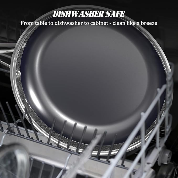 Hybrid Ceramic Nonstick Frying Pan 10", 3-Ply Stainless Steel Skillet, 2-Layer Coating, PFAS & PTFE Free Non Stick Frying Pan, 9H Hardness, Dishwasher Safe, Induction Compatible-Dark Gray