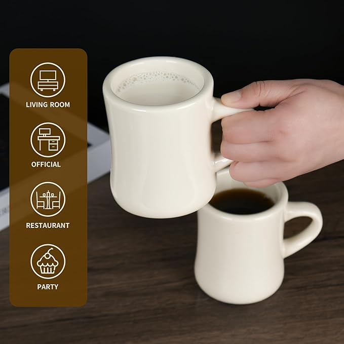 11oz White Diner Coffee Mug Set of 4 Ceramic Mugs Great for Kitchen Set, Travel, and Hot Tea (Cream)