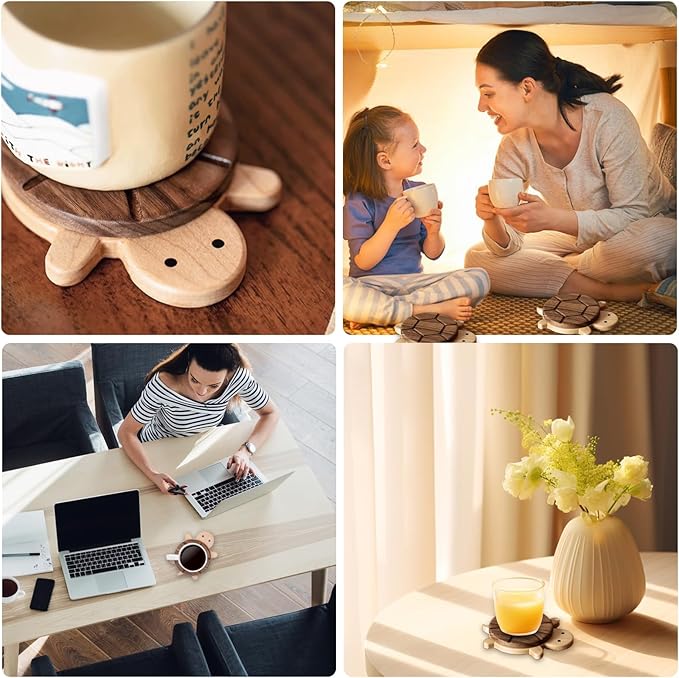 Adorable Turtle Wooden Coaster – Premium Heat-Resistant Drink Holder, Unique Turtle Design for Coffee, Tea, and Mug, for Home Decor and Kitchen