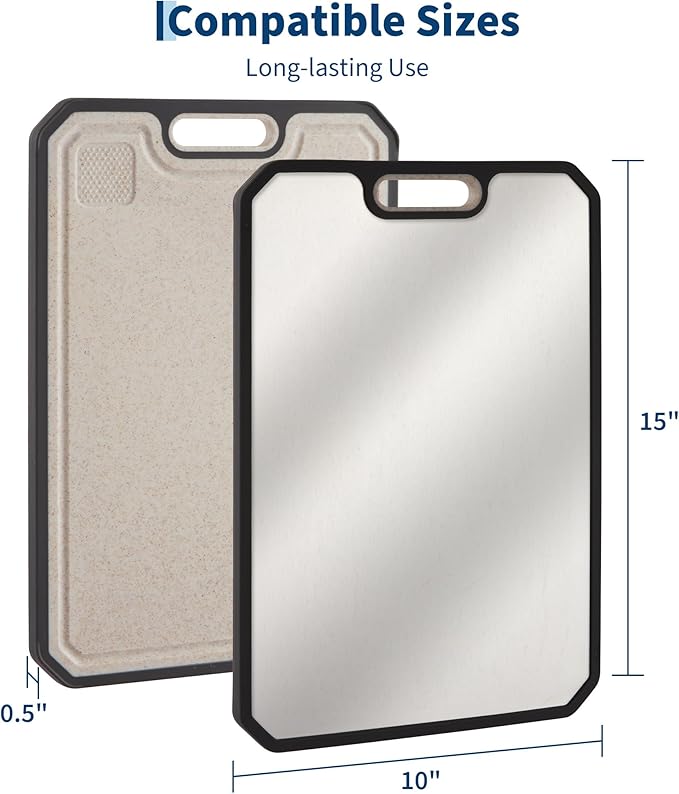 Garvee Stainless Steel Cutting Board for Kitchen, Double Sided Chopping Board with Deep Juice Groove & Handle, Stainless Steel/PP, Dishwasher Safe, 15x10 Inch (15.2"L x 10.5"W)
