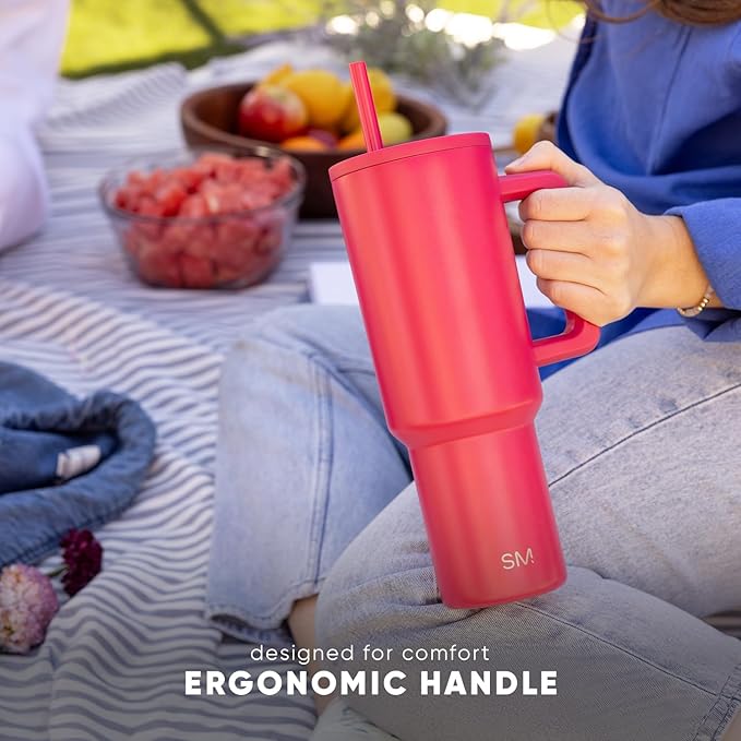 Simple Modern 40 oz Trek Tumbler with Handle and Straw Lid | Cup Holder Friendly Insulated Stainless Steel Travel Mug | Spruce