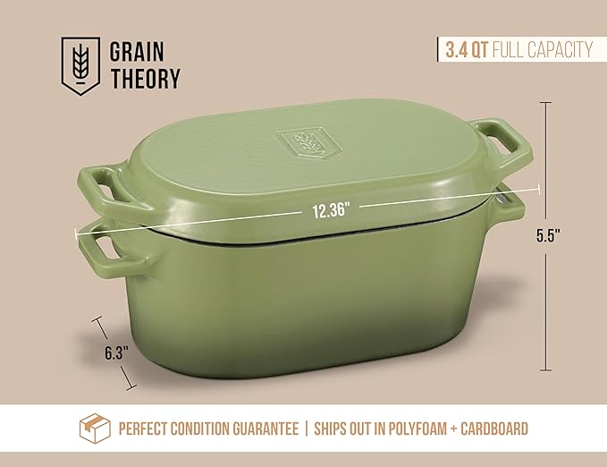 KooK Enameled Cast Iron Dutch Oven for Sourdough Bread Baking - 3.4 Qt Pot with Lid for Even Heat Distribution - Includes Silicon Bread Sling and Recipe Book for Home Bakers