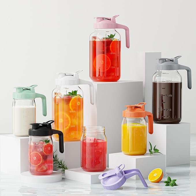 Breast Milk Pitcher - 32 oz Glass Mason Jar with Dual Leak-Proof Design, Airtight Seal, Pour Spout & Handle, Storage Container for Breastmilk, Iced Tea & Ice Drinks(Black)